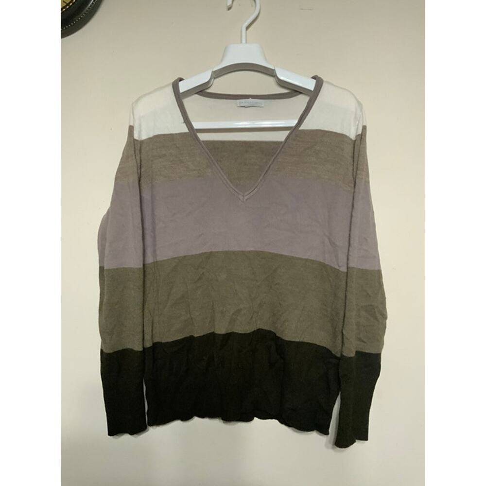 NY&Co Beige Brown Colorblock V-neck Sweater with Long Sleeves - USED